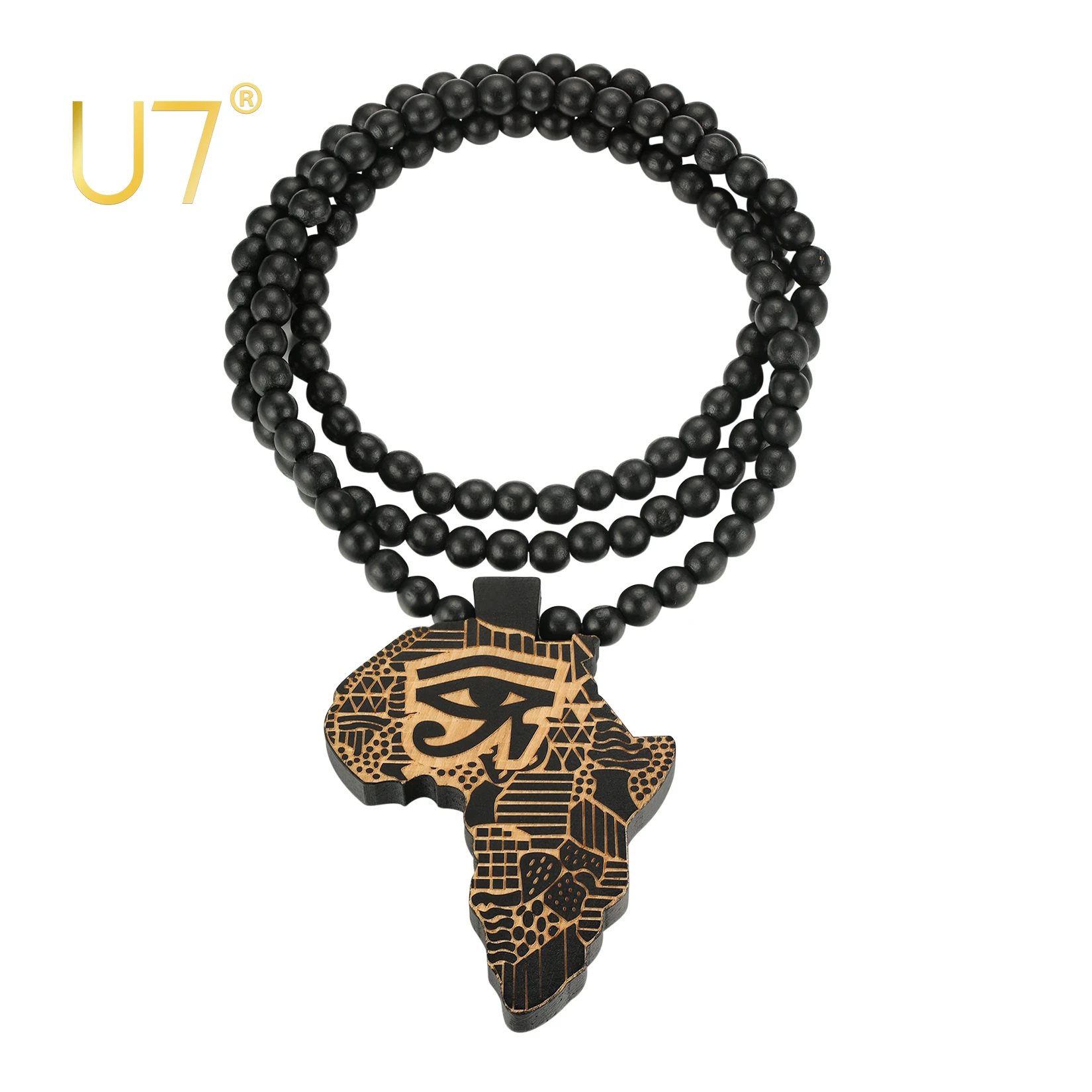 U7 Egyptian Eye African Map Pendant Necklace Wooden Hip Hop Jewelry 36\