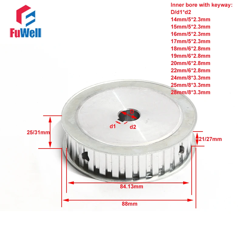 Imagem -03 - Polia Dentada com 28 Dentes Polia de Correia Dentada com Keyway de 21 27 mm de Largura Polia de Transmissão em Liga de Alumínio