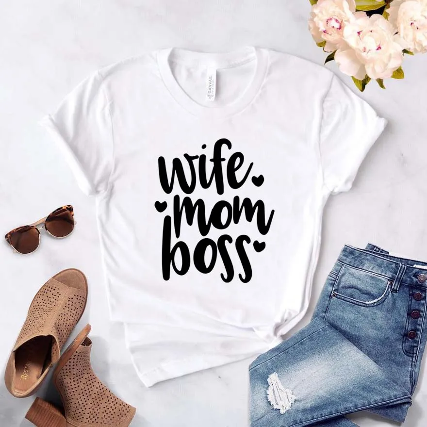 Camiseta con estampado de letras de Wife Mom para mujer, camiseta divertida informal para mujer, camiseta divertida para mujer, ropa de calle de los