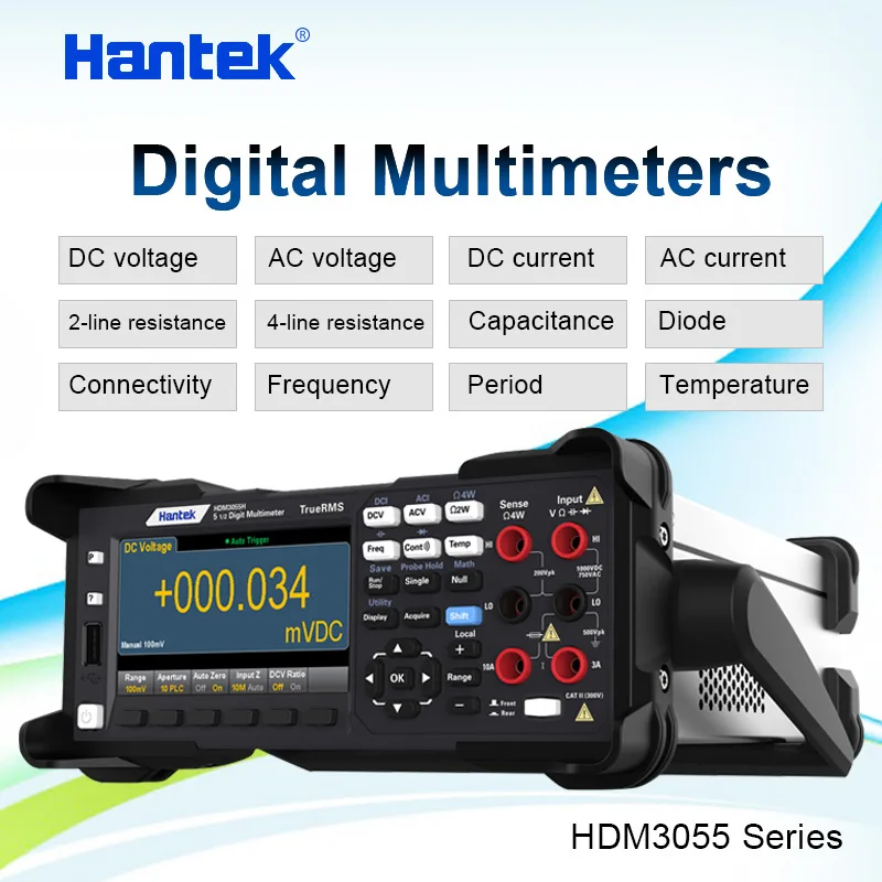 

Цифровой мультиметр Hantek HDM3055 5 1/2, двойной дисплей, USB/2. 0 30 kS/s, высокоскоростная частота дискретизации, оборудование для тестирования с ЖК-экраном