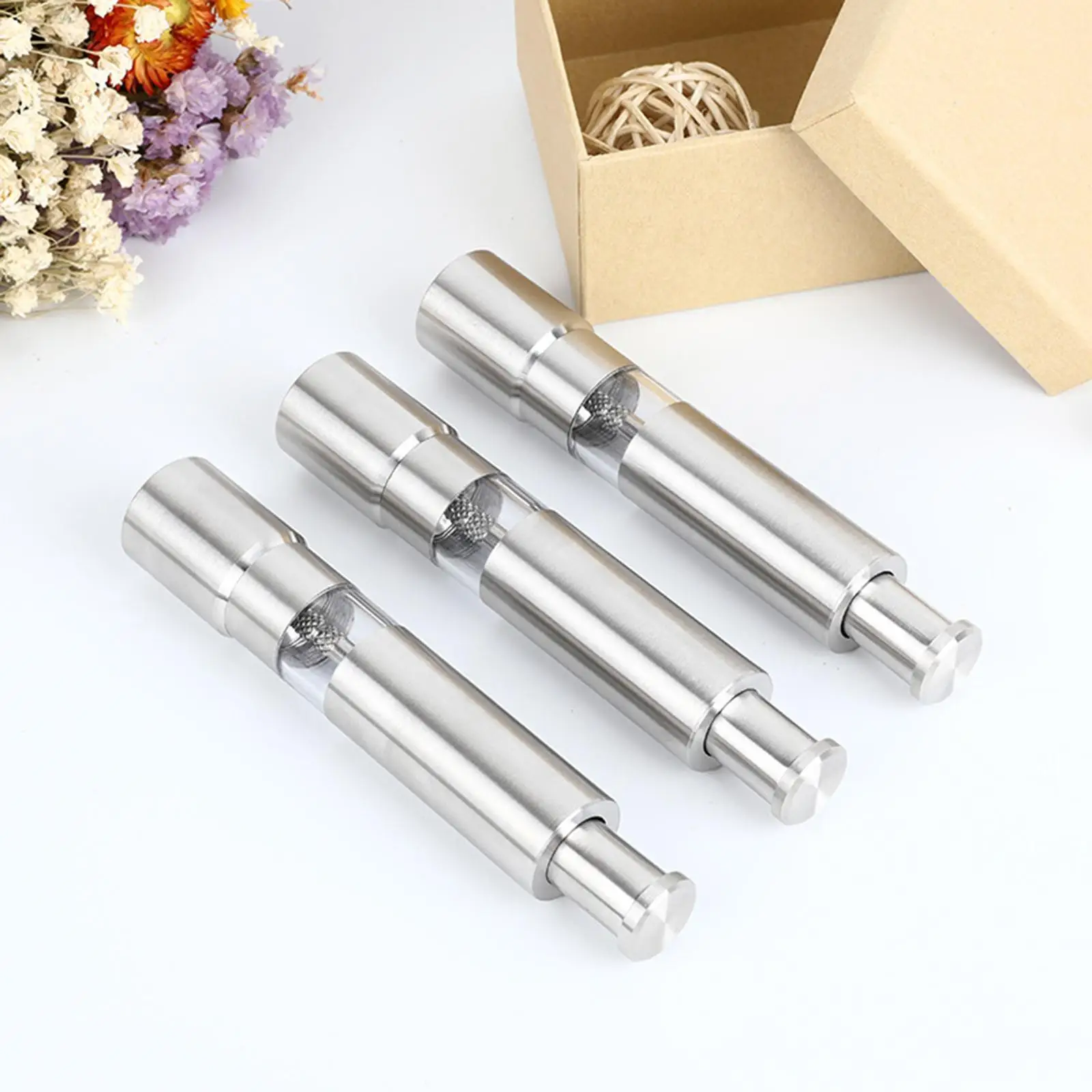 Manual Push Salt or Pepper Grinder Stainless Steel Push Button Durable Silver Sauce Grinder Mill for Kitchen Tool Accessories