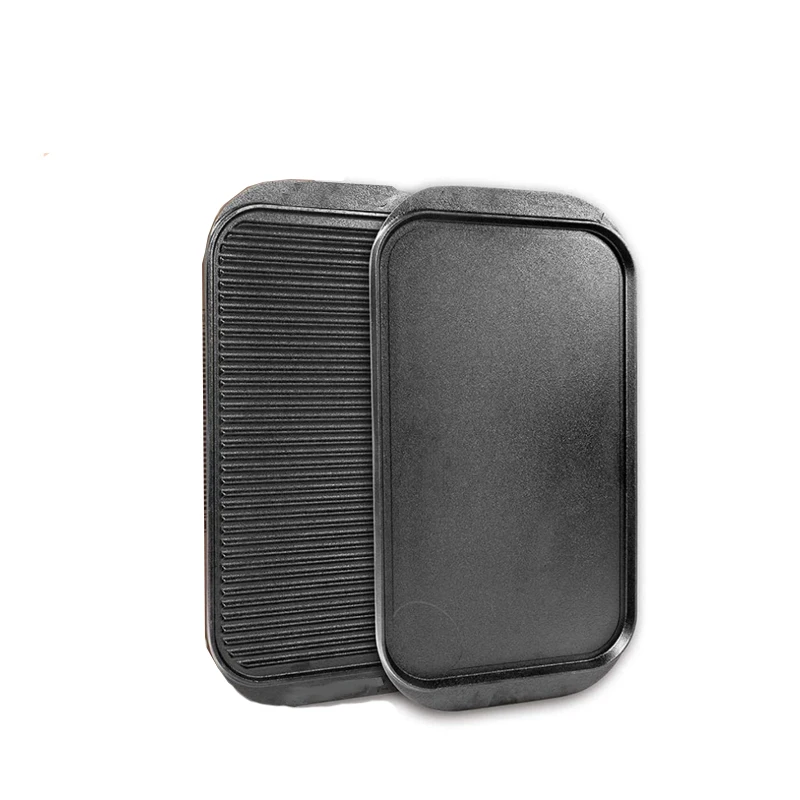 

Rectangular Cast Iron Striped Barbecue Meat Grill, Double-sided Skillet, 44x24cm