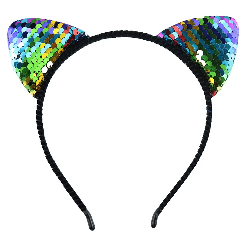 

Reversible Sequin Cat Ears Headband Shiny Cat Ear Hairbands Bling Hairband Hair Accessories for Women Girls Party Performance