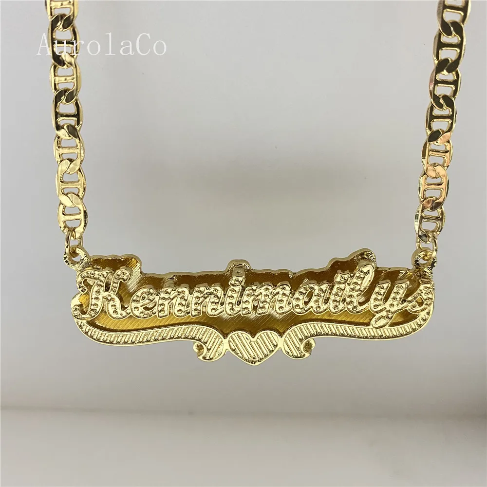 Imagem -02 - Aurolaco Colar Personalizado com Nome Gargantilha em Dourada com Pingente de Placa de Identificação Joia para Presente de Casamento Aço Inoxidável