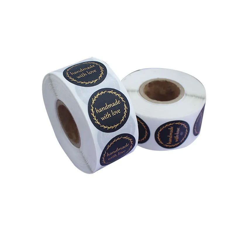 500pcs Handmade with Love Stickers Baking Label Wedding Sticker Party Label Decoration Envelope Seal Stationery Black Sticker