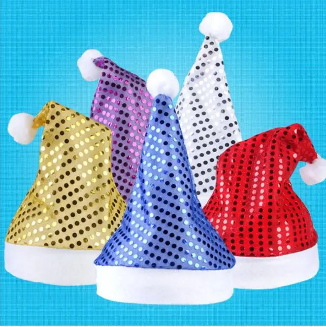 Christmas Sequin Sheen Santa Hat Men Women Adult Christmas Hat Festive Costumes Cap Party Accessory Supplies Wholesale