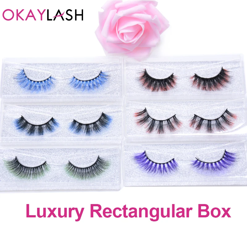 OKAYLASH 3D Dramatic Cruelty Free Faux Mink Colored Eyelashes Natural Long Colorful Blue  Eye Lashes for Cosplay Party Make Up