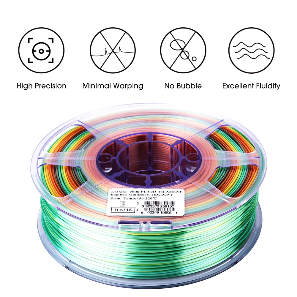 eSUN Silk PLA Filament 1.75mm Rainbow Multicolor Silk PLA 3D Printer Filament 1KG 2.2LBS Spool 3D Printing Material for 3D Print - Image 3