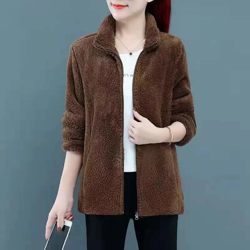 Double-sided Polar Fleece Coat Women Short Coral 2021 Female Autumn Winter Thickening Fleece Jacket Women Warm Slim SweaterA386