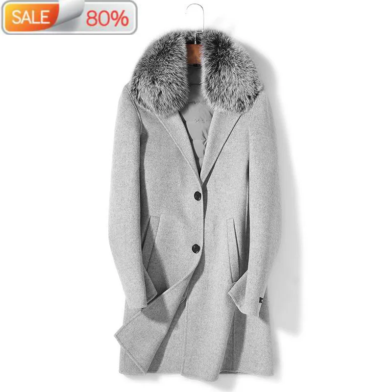 

100% Wool Autumn Winter Jacket Men Duck Down Liner Long Coats Woolen Coat Plus Size Chaquetas P-SA605C ND1265