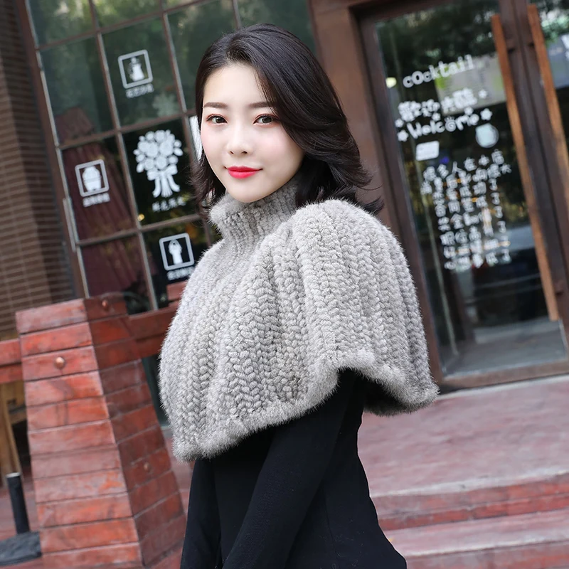 New Style Women Real Mink Fur Scarf Shawl Genuine Real Mink Fur Poncho Girls Fashion Hand Knitted Real Mink Fur Sexy short skirt