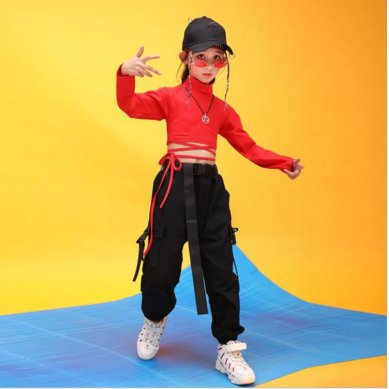 Children Hip Hop Clothing Sweatshirt Black Shirt Top Crop Casual Pants for Girl Jazz Dance Costume Ballroom Dancing Clothes Wear