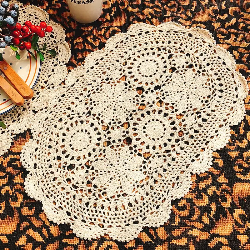 Handmade Cotton Crochet Hollow Plate Mat, Home Decoration, Dinner Table Placemat, Retro Pastoral Style, Only 1 Left,