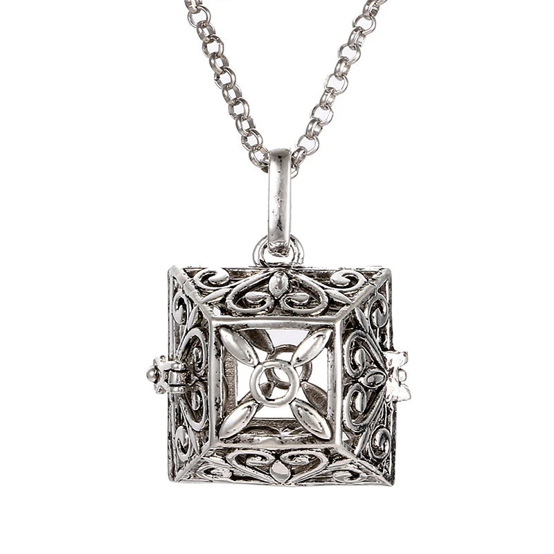 Creativity Square Hollow Aromatherapy Necklace Music Ball Perfume Locket Essential Oil Diffuser Woman Pendant Fashion Jewelry