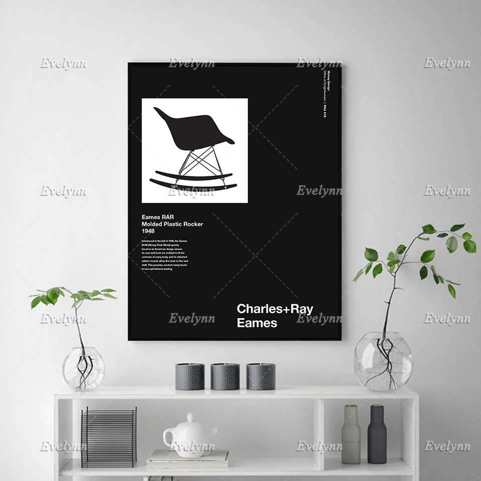 Charles And Ray Aemes Chair Interior Design Poster, Helvetica, Black And White,Architecture Wall Art Prints Home Decor Canvas