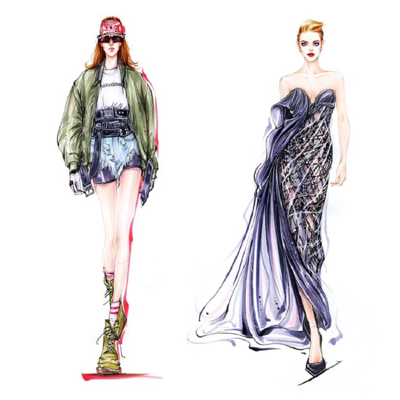 Mode Herrscher Mode Linie Zeichnung Menschen Dynamische Vorlage für Tuch Rendering Muster, Der Herrscher