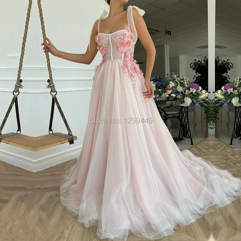 Eightale Roze Prom Dresses 2020 Spaghetti Band Bloemen A-lijn Meisje Party Jurk Voor Graduation Avondjurk Robe De Soire