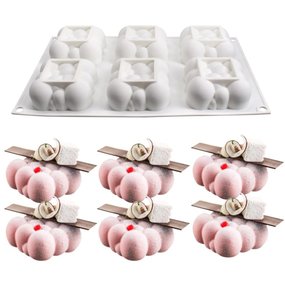 6 Cavity Square Clouds Shape Silicone Mould 3D Bubble Cake Mold Pan For Baking Form Mousse Moulds Dessert Cake Decorating Tools