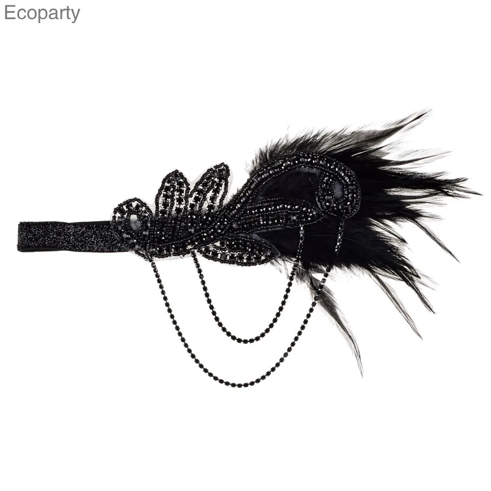 Diadema elástica de gran Gatsby para fiesta de disfraces, Flapper, perlas de marfil, 1920s