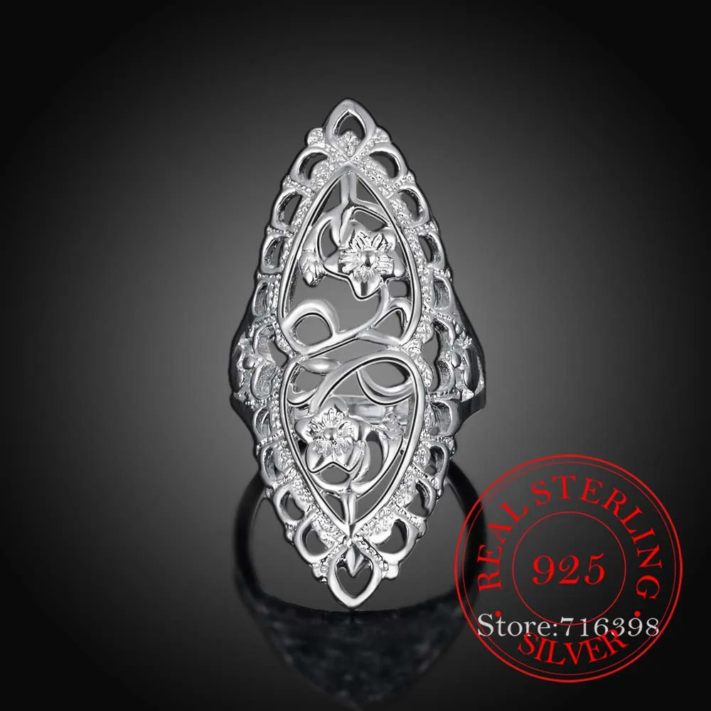 925 Sterling Silver Finger Rings for Women Hollow Rhinestone Engagement British Style Jewelry Vintage Boho Luxury Ladies Female