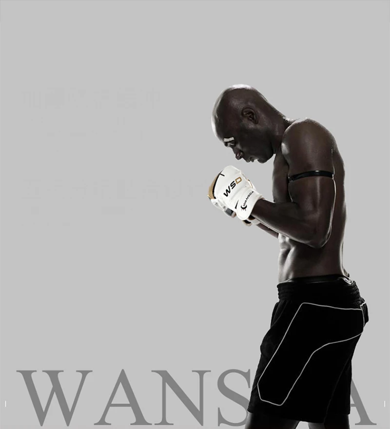 قفازات نصف إصبع MMA ركلة الملاكمة الرجال النساء بولي Karate الكاراتيه الملاكمة التايلاندية Guantes De Boxeo الحرة القتال ساندا كيك بوكسينغ معدات التدريب
