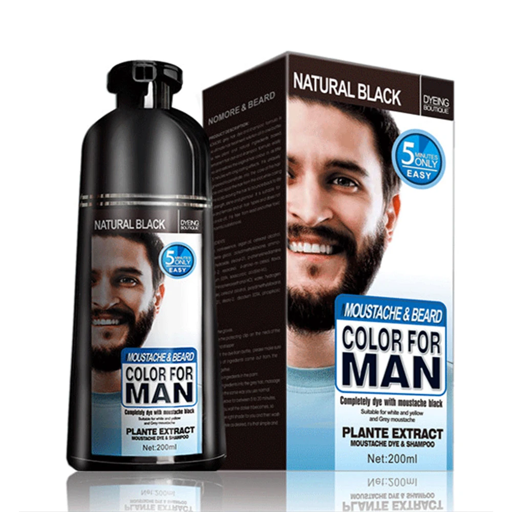 200ml Men's Beard Dye Shampoo Fast Removal White Grey Color Natural Permanent Black Beard Hair Dying Shampoo Cream Health Care