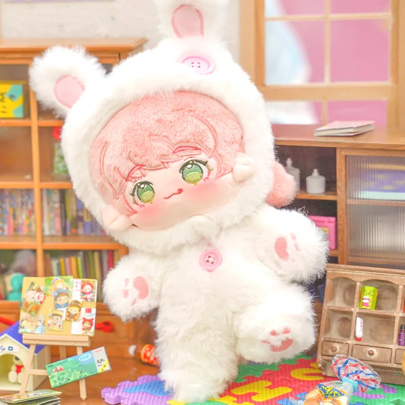 In Stock Handmade 20cm 2PC/set Doll Clothes Accessories Plush Rabbit Hat Coat Fur Suit Clothing Doll Dress Up