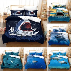 3D Blue Ocean Sharks Duvet Cover with Pillow Cover Bedding Set Single Double Twin Full Queen King Size Bed Set for Bedroom Decor