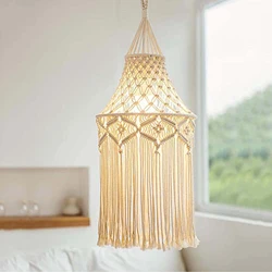 Handmade Macrame Light Shade Chandeliers Hanging Lamp Cover Boho Chic Decor Light Cover Light Shade Macrame Woven Tapestry