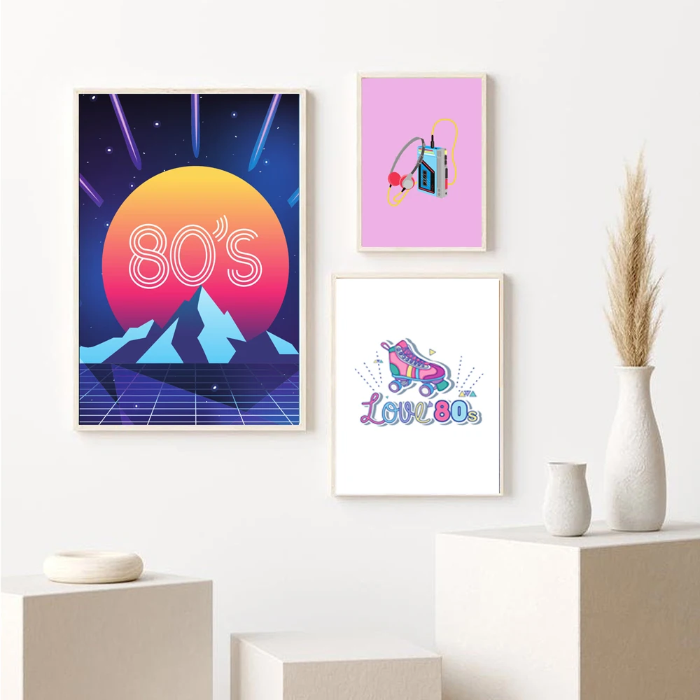 80s Retro Fun Pop Art Prints Canvas Painting, 1980s Wall Picture, Minimalist Style Poster,Gift for Her，Modern Home Decor