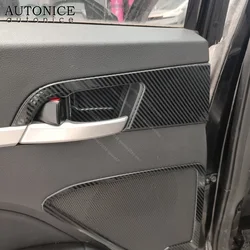 4PC Carbon Fiber Color Steel Car Auto Inner Door Bowl Frame Cover Trim Fit for HYUNDAI Elantra 2016 2017 2018 2019 2020