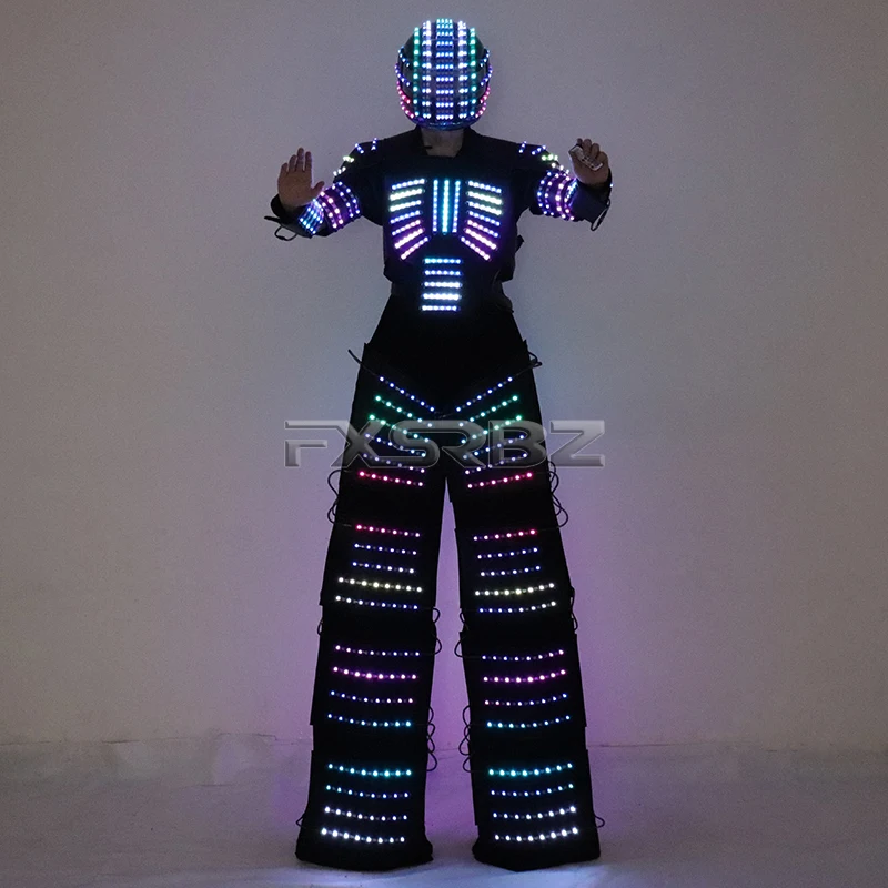 LED Light Up Robot Traje, Stilts Walker Vestuário, Cor Cheia, Pixel Inteligente, Capacete, Luvas Laser, Jaqueta Luminosa, Roupas