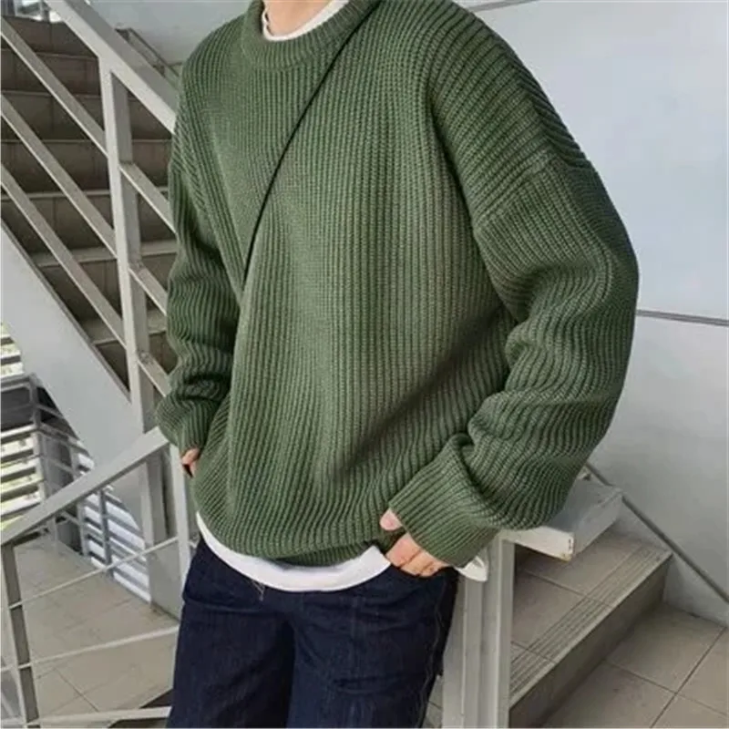 Korean Fashion Sweaters Men Autumn Solid Color Wool Sweaters Slim Fit Men Street Wear Mens Clothes Knitted Sweater Men Pullovers