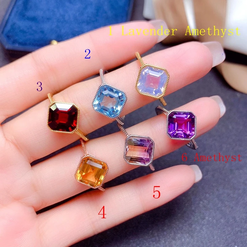 

New Amethyst Ring for Women Jewelry Topaz Citrine Ametrine Garnet Natural Gem Real 925 Silver Birthstone Party Gift 8x8 mm size