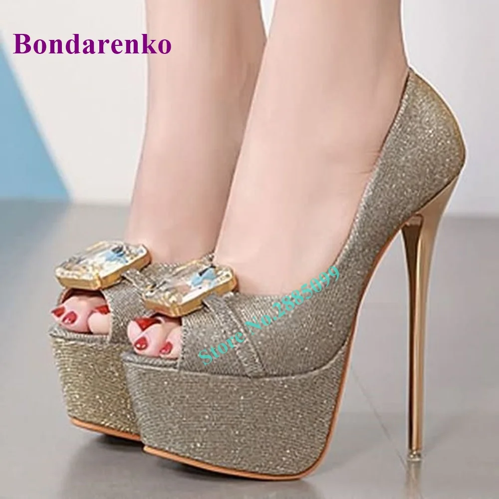 

Platform Peep Toe Bow Knot Pump Thin High Heel Slip On Solid Bling Shallow Pumps Women Dress Shoe Spring Sexy Party Ankle Pumps