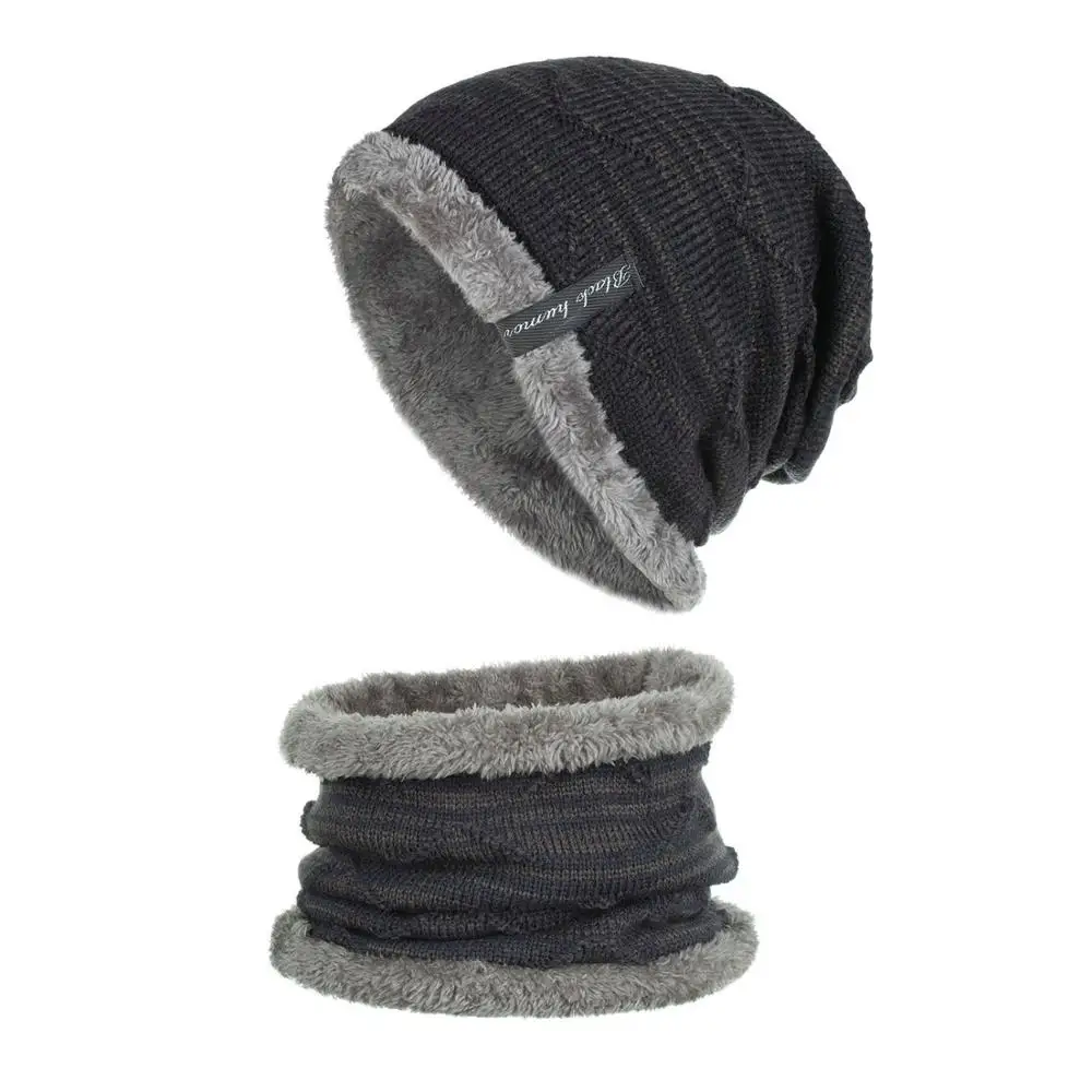 

SofBeauForY Winter Men Women warm Knitted Decolated Color Hat & Neckerchief casual Velvet Inside Layer Caps Soft & Fashion