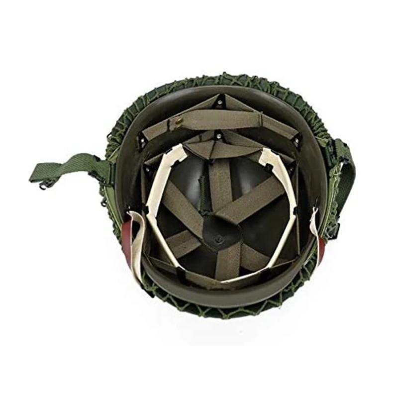 Tactical M1 Helmet Durable Heavy Duty Helmet Adjustable with Net Canvas Green Steel Helmet Paintball Equipment Field