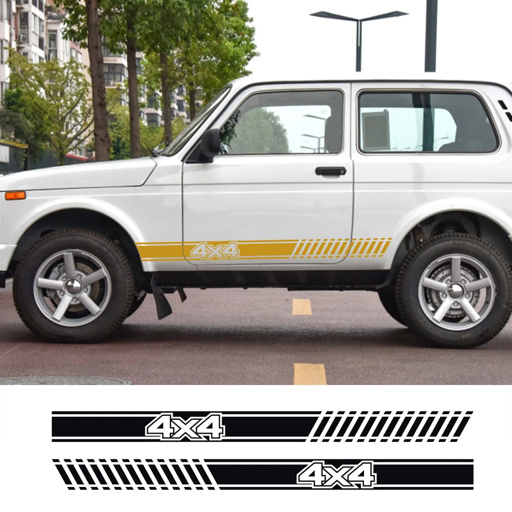 2Pcs Car Long Side Stripes Sticker Vinyl Film Auto DIY Decals For LADA NIVA 4X4 Automobiles Decoration Car Tuning Accessories