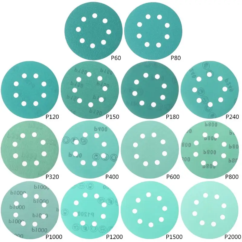 フックとループポリエステルフィルムサンドペーパー、サンディングディスク、研磨研磨ツール、8穴、60〜2000グラム、5 \