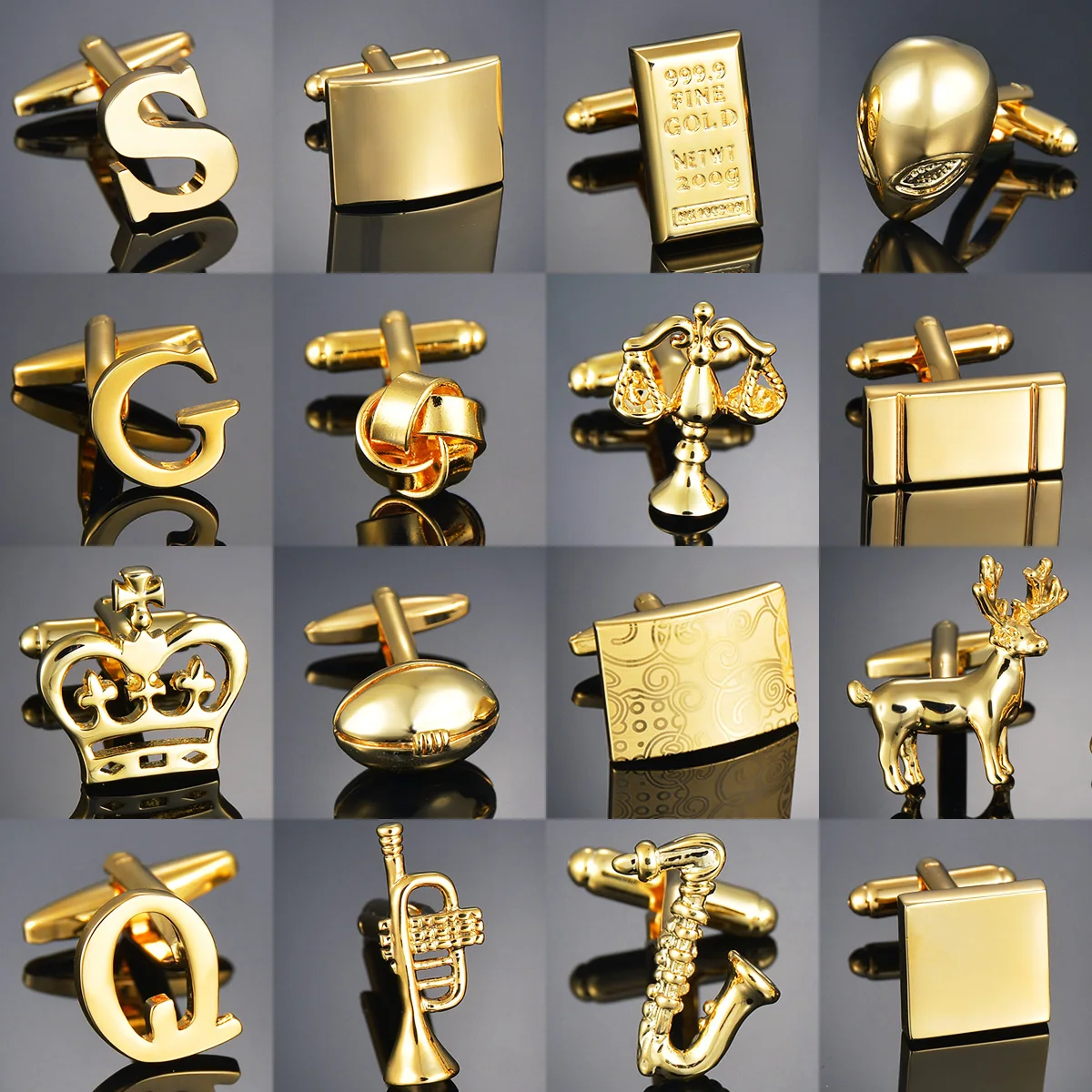 Luxury Gold Color Cufflinks for Gentleman Warrior/Letters/Trumpet/Rugby/Gems/Knot Men Cuff Links Jewelry Men Tie Clips Gifts