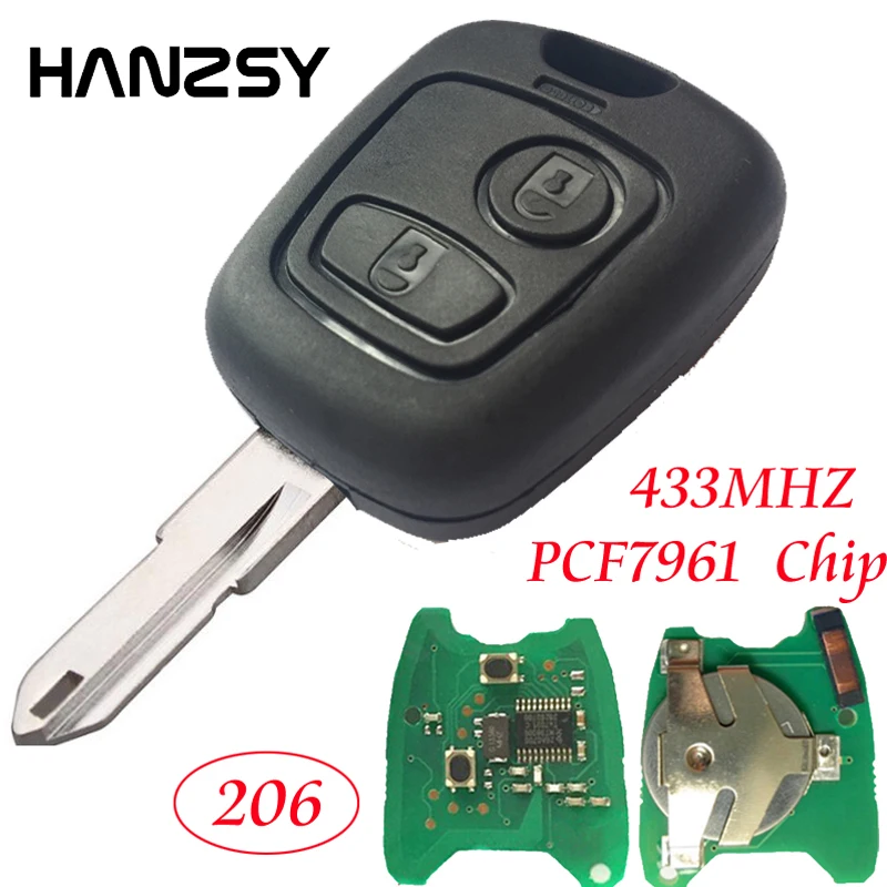 2 Button Remote Key For PEUGEOT 206 Car Key With Chip PCF7961 ID46 433MHZ &Circuit board &NE73 Uncut blade Complete Control key