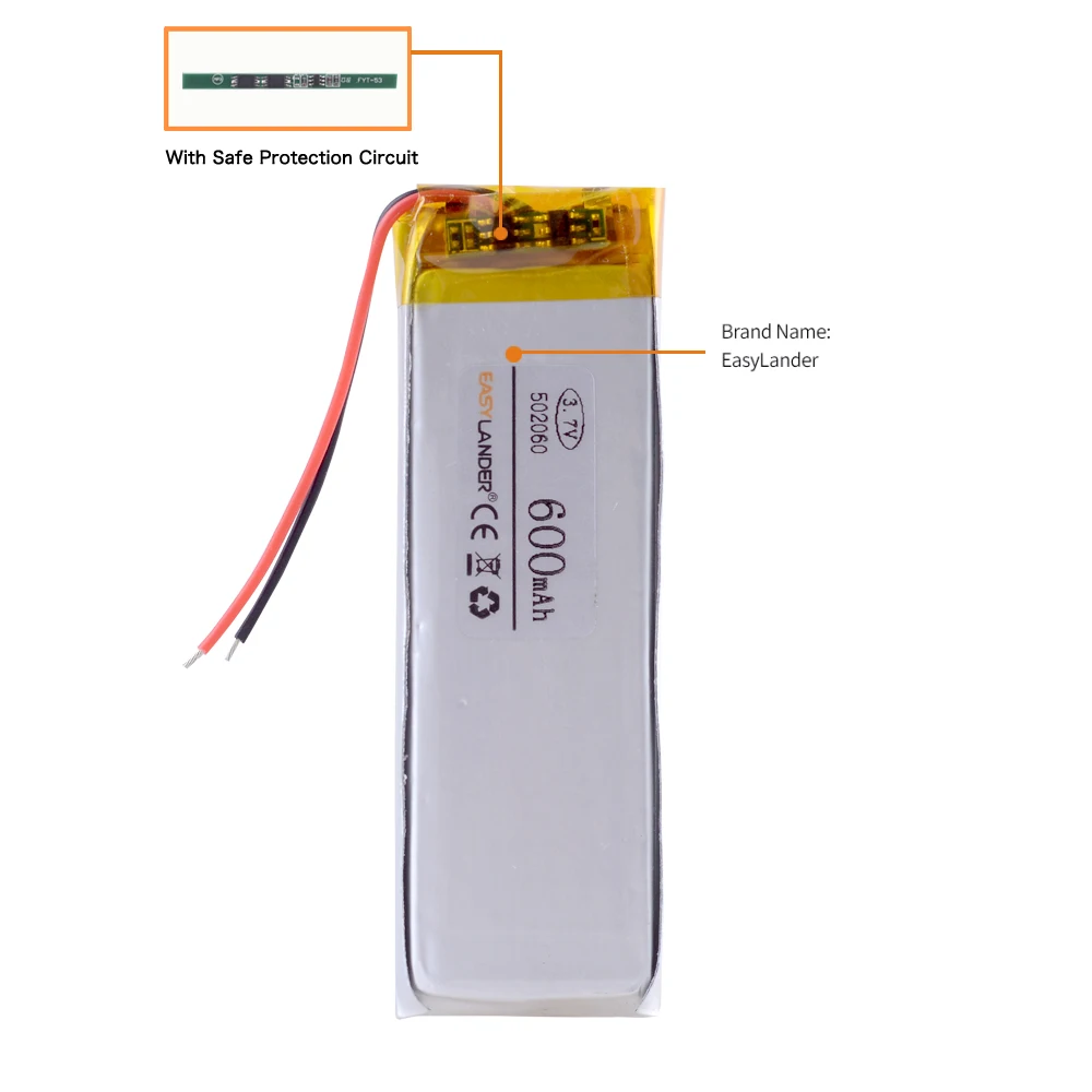 3.7V 600mAh 502060 502160 502260 Lithium Polymer LiPo Rechargeable Battery For Mp3 MP4 GPS bluetooth speaker