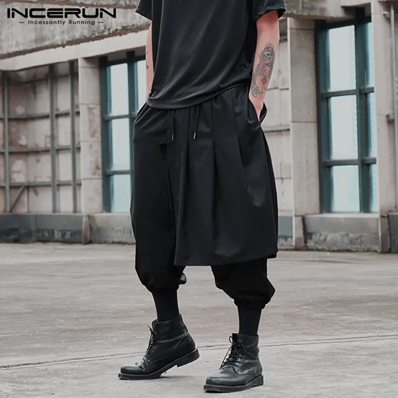 2023 Fashion Irregular Trousers INCERUN Men Solid Color Harem Pants Punk Style Drawstring Joggers Men Casual Loose Bottoms S-5XL