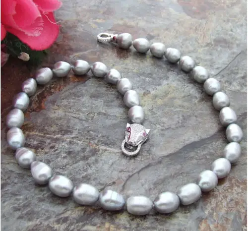 STUNNING 11-12MM SOUTH SEA SILVER GREY PEARL NECKLACE 18 INCH