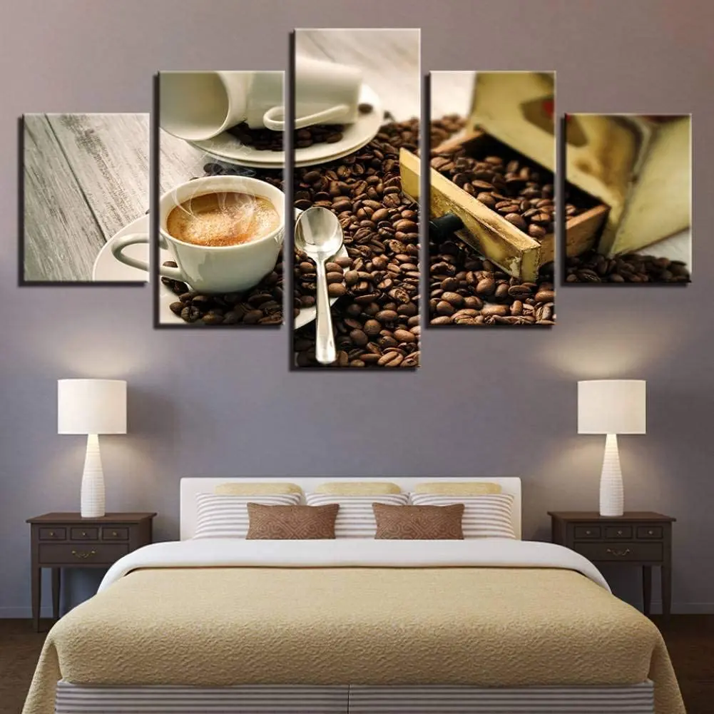 

5 Pieces Wall Art Canvas Painting Coffee Bean Kitchen and Restaurant Poster Modern Home Decor Canvas Pictures For Living Room