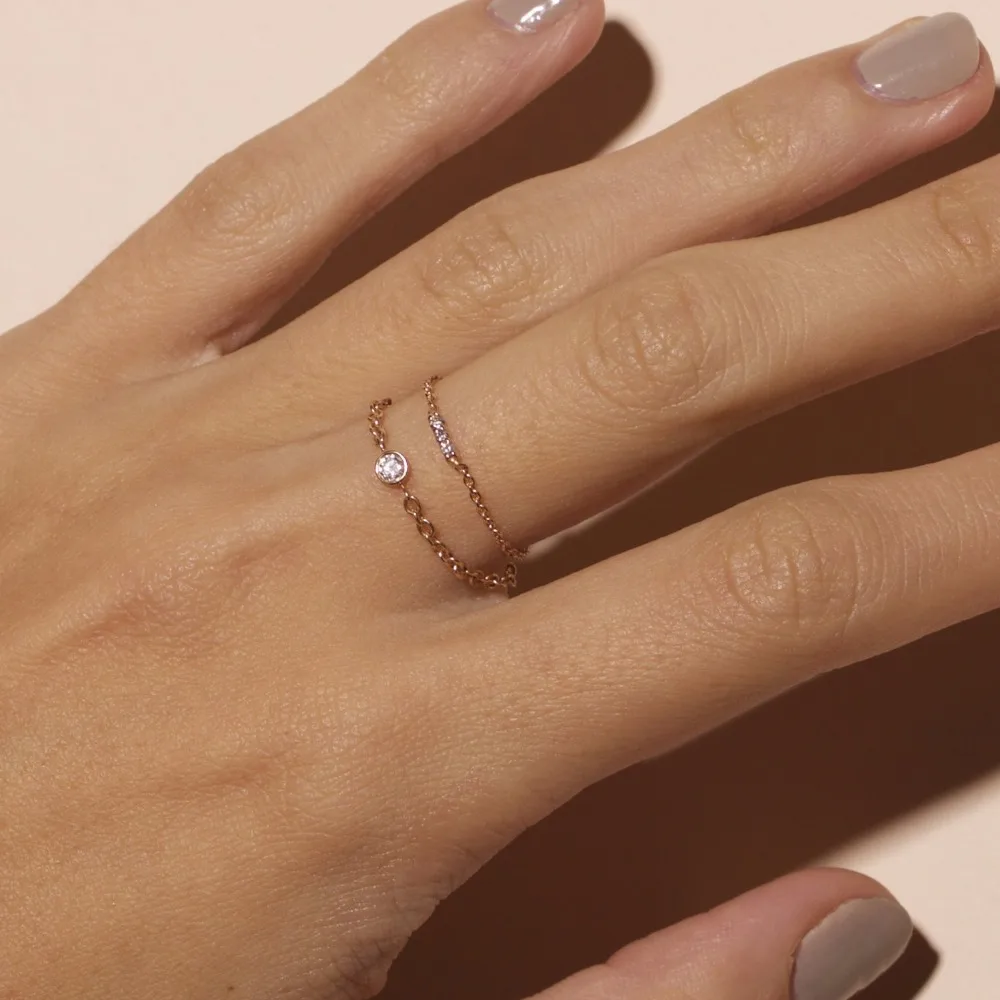 100% 925 sterling silver delicat chain classic unique design dainty women three cz bar design ring