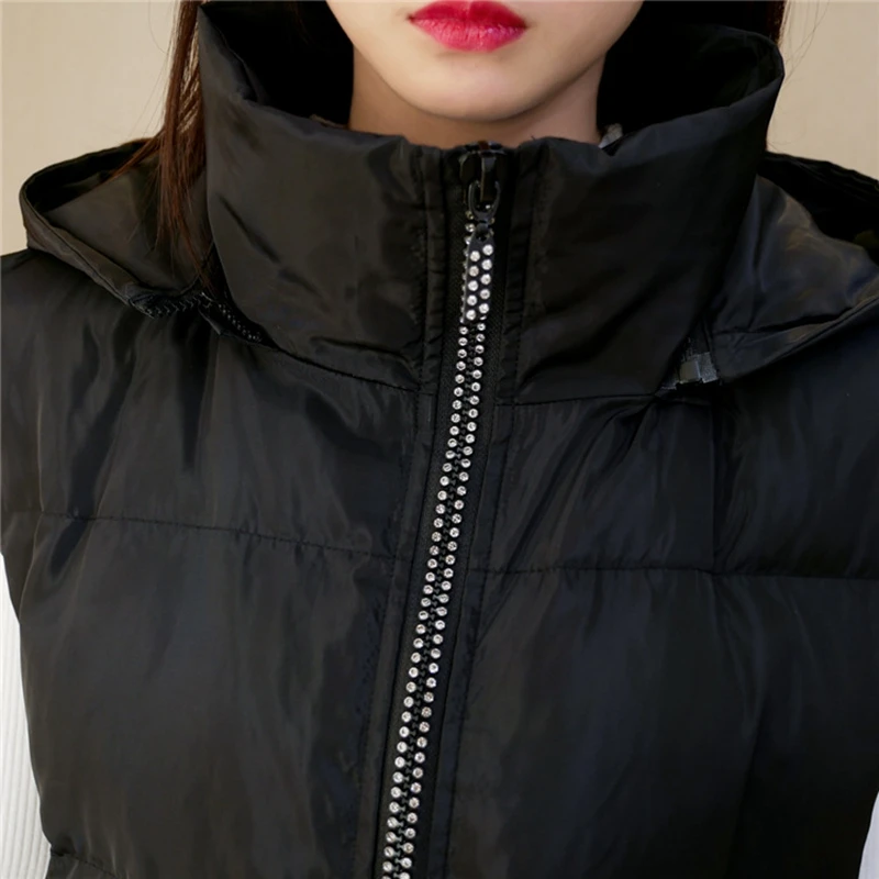 Winter plus size casual hooded long vest 10XL 9XL 8XL new fashion ladies hat detachable loose vest cotton-padded jacket