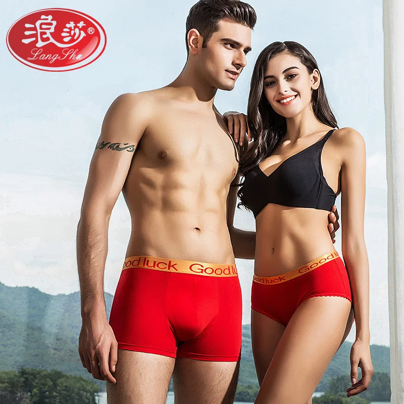 Couple Panties Underwear Red Men's Boxers Soft Cotton Breathable Women Briefs Red Good Luck Male Female Underpant Plus Size 4XL