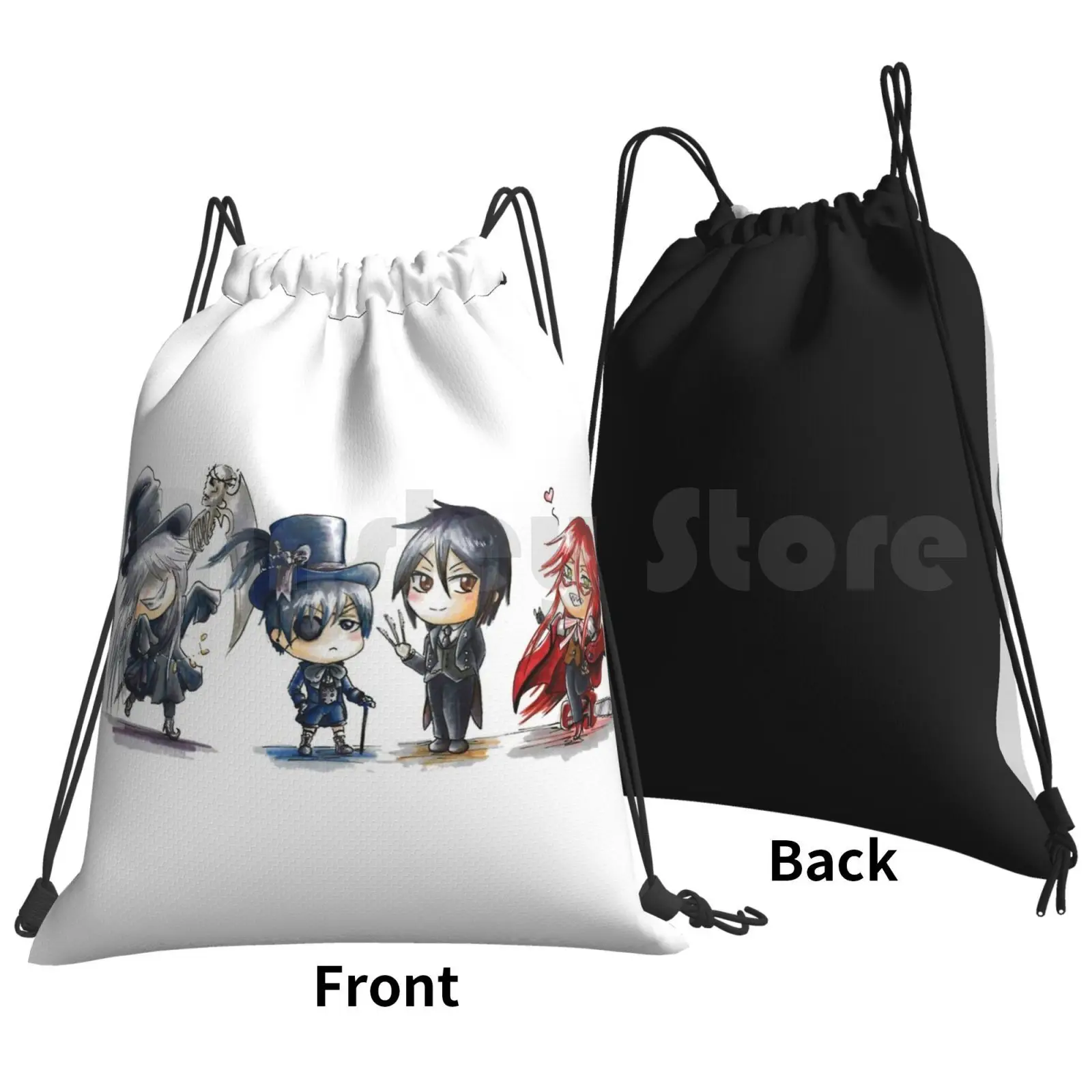 Kuroshitsuji Chibi Backpack Drawstring Bag Riding Climbing Gym Bag Black Butler Black Butler Michaelis Grell Ciel