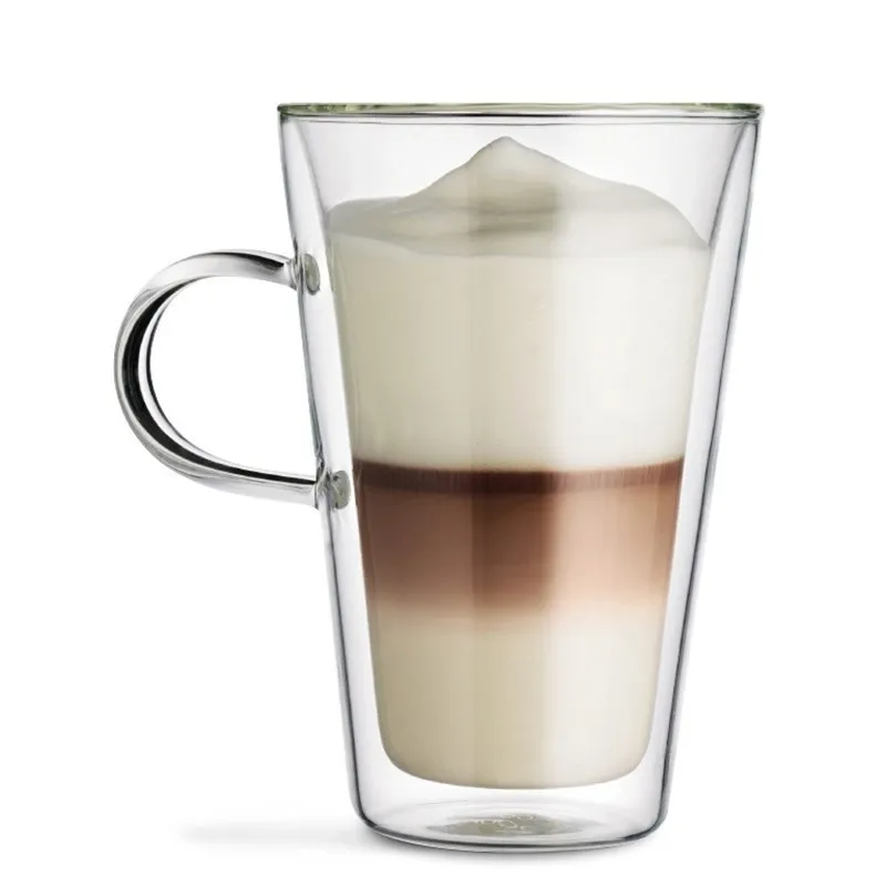 Nordic Style Trapezoid Double Layers Coffee Glass Cafe Assam Milk Tea Late Cappuccino Mug Home Use Lemonade Drinking Cup Tumbler